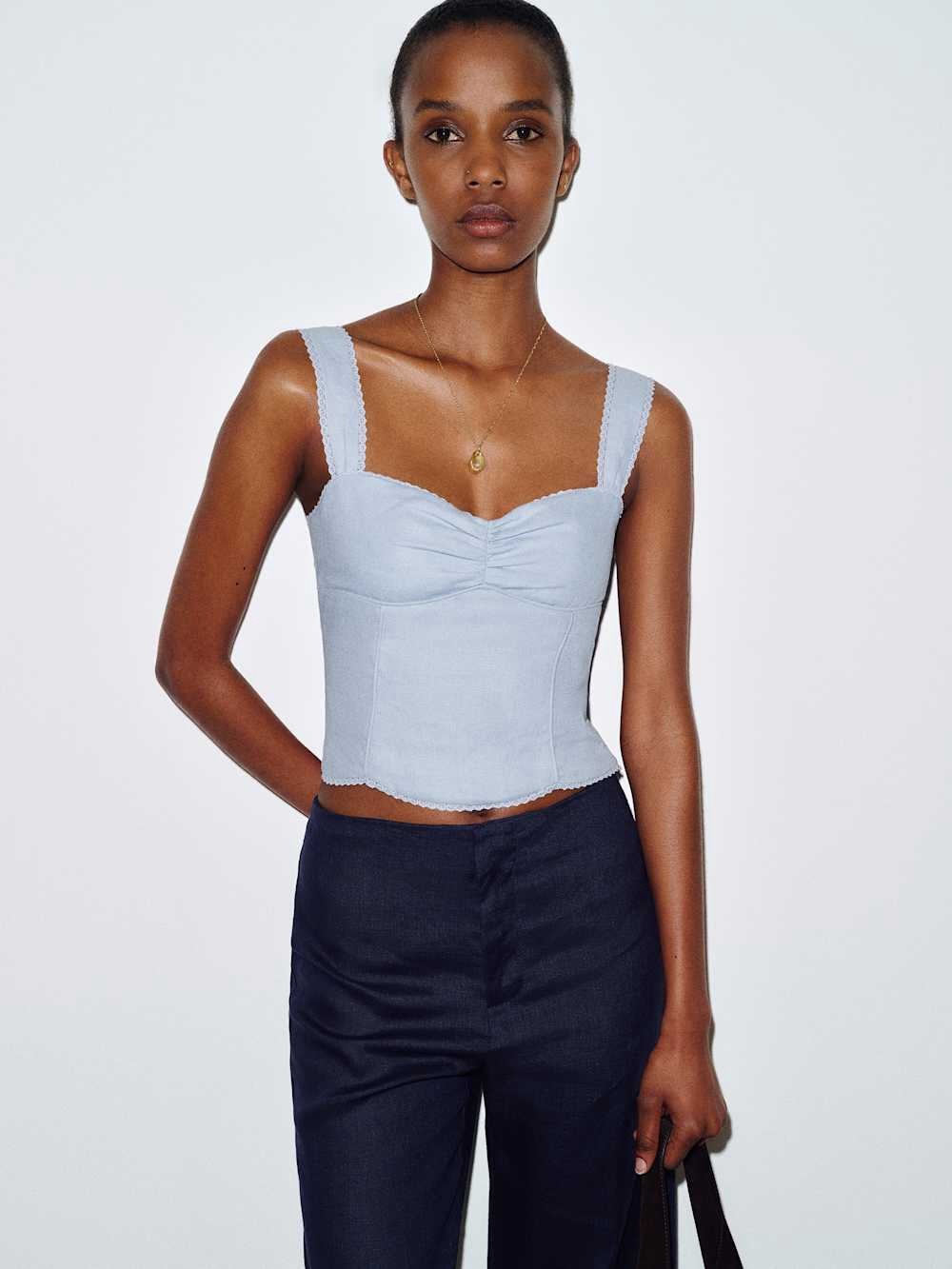 Reformation Zanna Linen top in Cloud Blue size 0